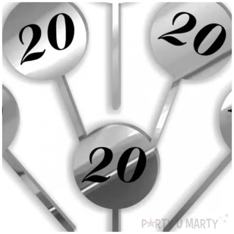 pikery akrylowe cyfra 20 urodziny srebrne lustro 6 szt