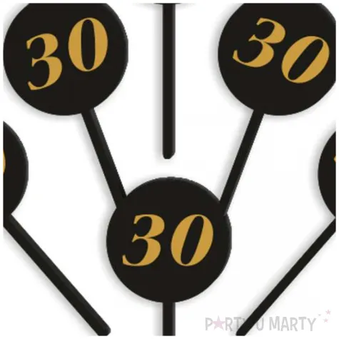 pikery akrylowe cyfra 30 urodziny czarne 6 szt