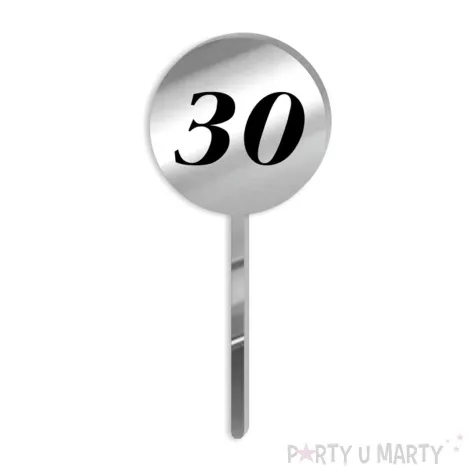 pikery akrylowe cyfra 30 urodziny srebrne lustro 6 szt