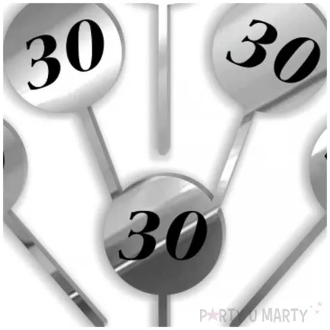 pikery akrylowe cyfra 30 urodziny srebrne lustro 6 szt