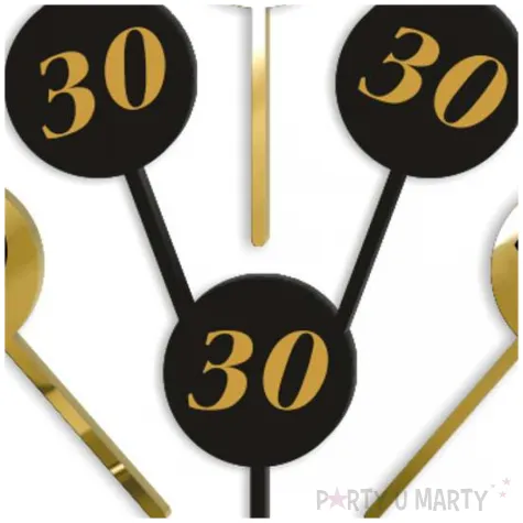 pikery akrylowe cyfra 30 urodziny zloto czarne 6 szt