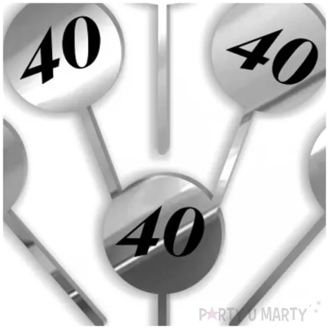 pikery akrylowe cyfra 40 urodziny srebrne lustro 6 szt