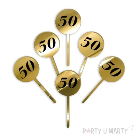 pikery akrylowe cyfra 50 urodziny zloty lustrzany 6 szt