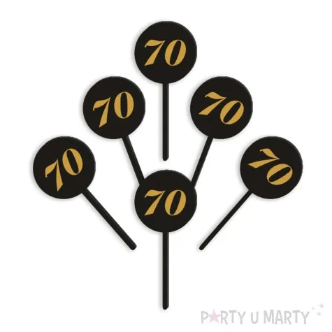 pikery akrylowe cyfra 70 urodziny czarne 6 szt