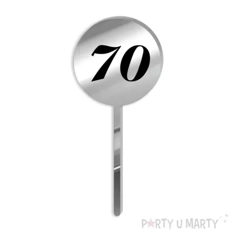 pikery akrylowe cyfra 70 urodziny srebrne lustro 6 szt