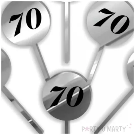 pikery akrylowe cyfra 70 urodziny srebrne lustro 6 szt