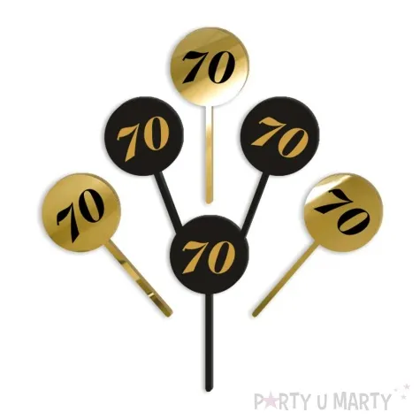 pikery akrylowe cyfra 70 urodziny zloto czarne 6 szt
