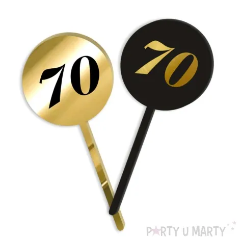 pikery akrylowe cyfra 70 urodziny zloto czarne 6 szt