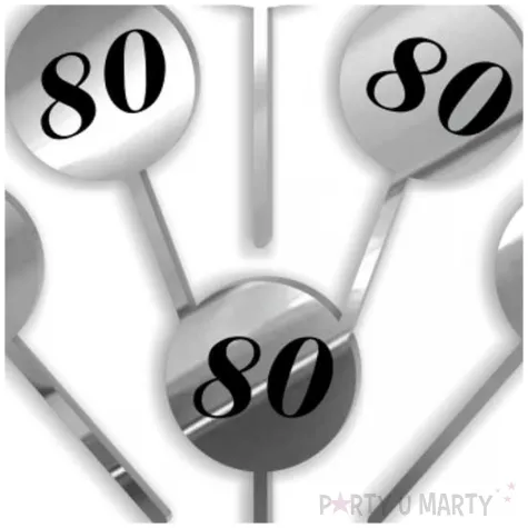 pikery akrylowe cyfra 80 urodziny srebrne lustro 6 szt