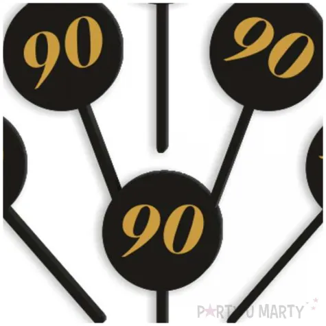 pikery akrylowe cyfra 90 urodziny czarne 6 szt