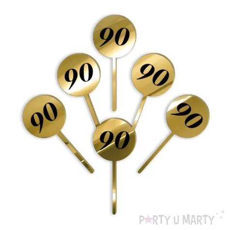 pikery akrylowe cyfra 90 urodziny zloty lustrzany 6 szt