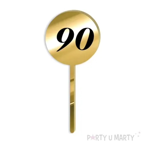 pikery akrylowe cyfra 90 urodziny zloty lustrzany 6 szt