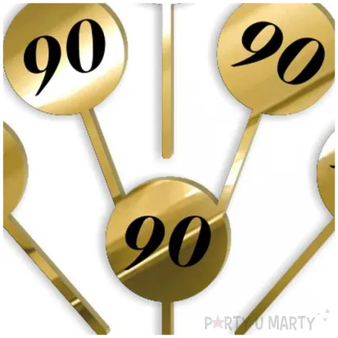 pikery akrylowe cyfra 90 urodziny zloty lustrzany 6 szt