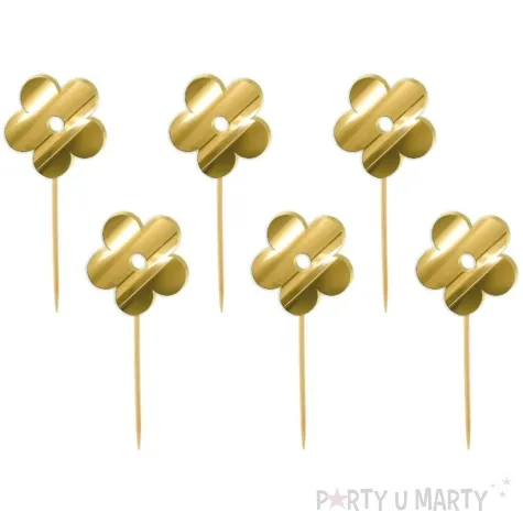pikery akrylowe kwiatki zloty lustrzany 6 szt