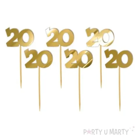 pikery akrylowe liczba 20 zloty lustrzany 6 szt