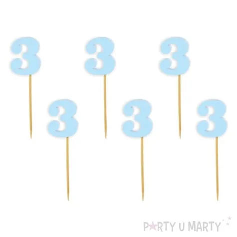 pikery akrylowe liczba 3 blekitny pastelowy 6 szt