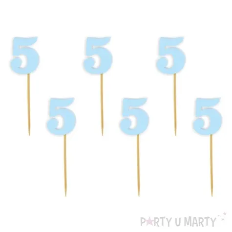 pikery akrylowe liczba 5 blekitny pastelowy 6 szt