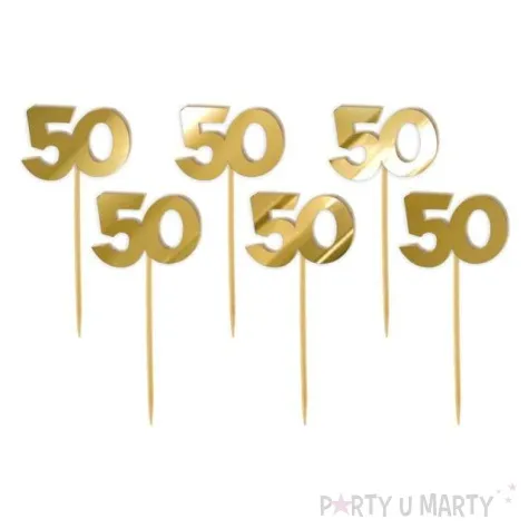 pikery akrylowe liczba 50 zloty lustrzany 6 szt