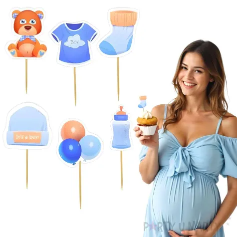 pikery baby boy dekoracja babeczek muffinek na baby shower gender reveal 8 cm 6 szt