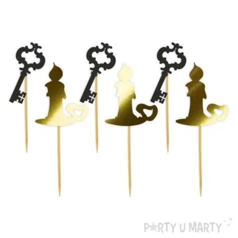 pikery blyszczace andrzejki klucz i swieca zloto czarne 6 szt