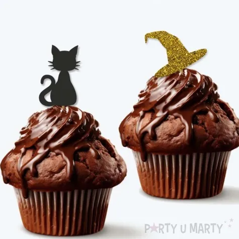 pikery brokatowe andrzejki kot i kapelusz zloto czarne 6 szt