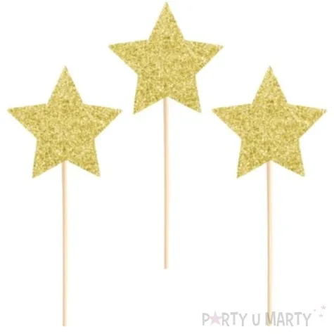 pikery brokatowe gwiazdki zlote partypal 6 szt