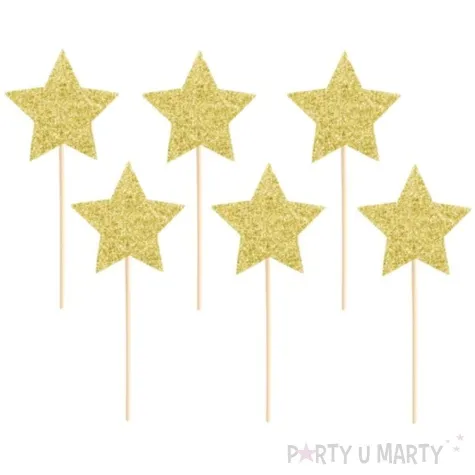 pikery brokatowe gwiazdki zlote partypal 6 szt