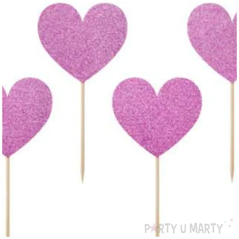 pikery brokatowe serca rozowe 11 cm