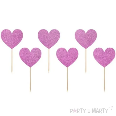 pikery brokatowe serca rozowe 11 cm