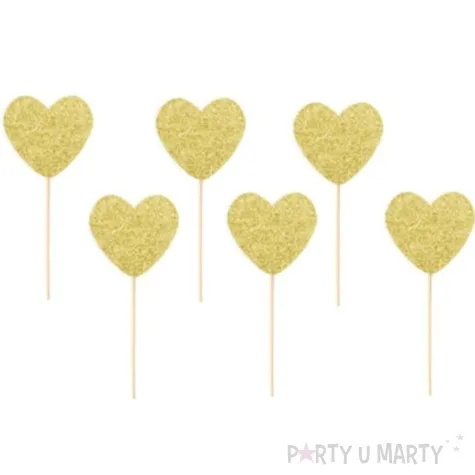 pikery brokatowe serca zlote partypal 6 szt