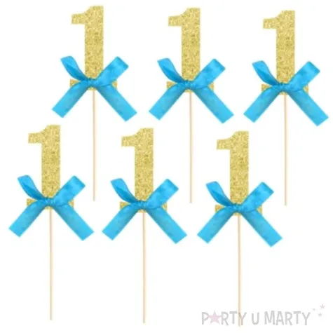 pikery cyfra 1 roczek niebiesko zlote partypal 6 szt