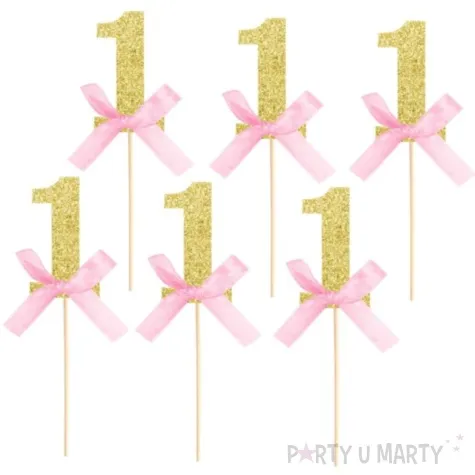 pikery cyfra 1 roczek rozowo zlote partypal 6 szt