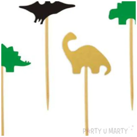 pikery dino party zielone czarne zlote 8 cm 6 szt