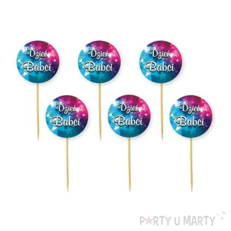 pikery dzien babci gwiazdki rozowo turkusowe 6 szt