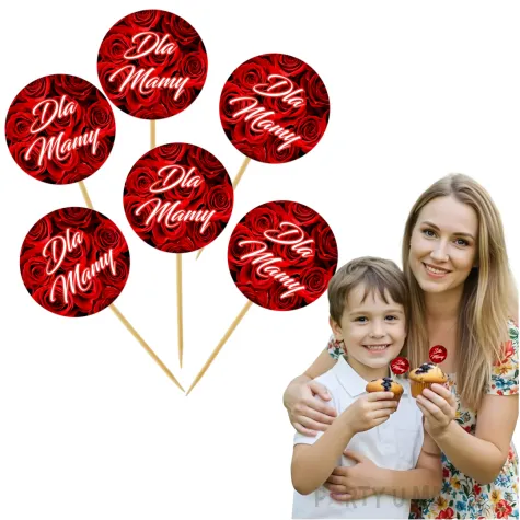 pikery dzien matki dla mamy czerwone roze 6 szt