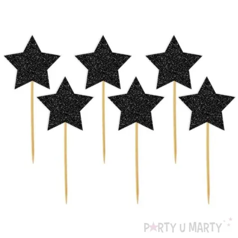 pikery gwiazdki czarne brokatowe 6 szt