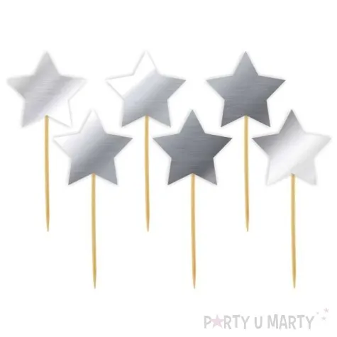 pikery gwiazdki srebrne metalik 6 szt
