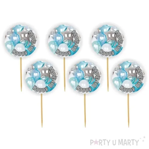 pikery happy birthday szary blekitne baloniki 6 szt