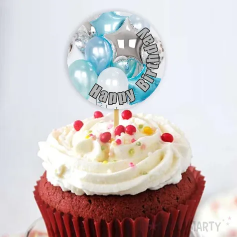 pikery happy birthday szary blekitne baloniki 6 szt