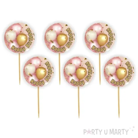 pikery happy birthday zloty rozowe baloniki 6 szt