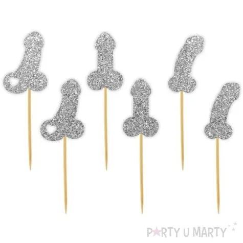 pikery imprezowe peniski srebrny brokat 6 szt