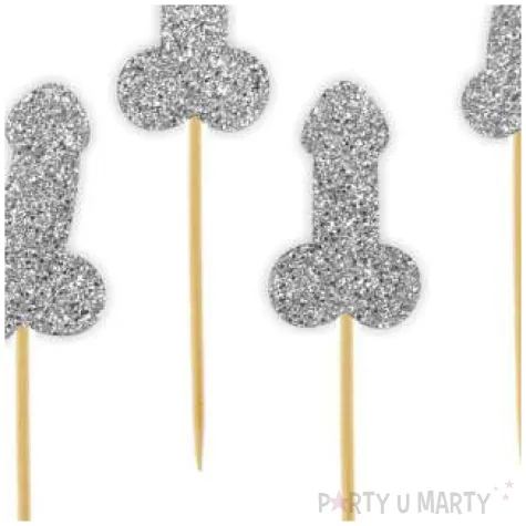 pikery imprezowe peniski srebrny brokat 6 szt