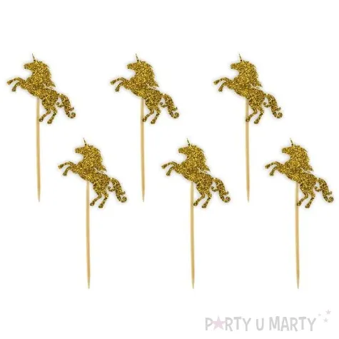 pikery jednorozce zlote brokatowe 6 szt