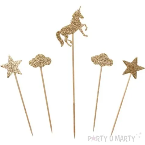 pikery jednorozec unicorn zloty brokat 5 szt