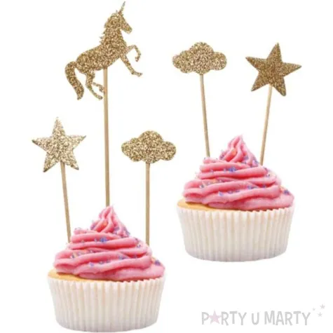 pikery jednorozec unicorn zloty brokat 5 szt