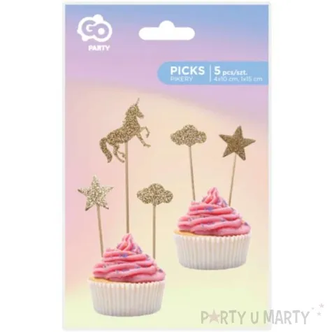 pikery jednorozec unicorn zloty brokat 5 szt