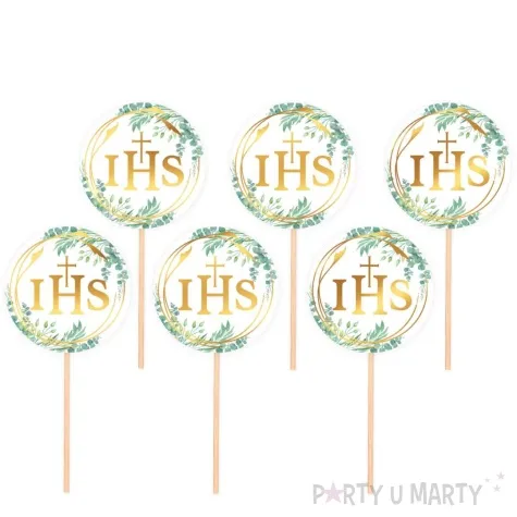 pikery komunia swieta ihs eukaliptus bialo zloty partypal 6 szt