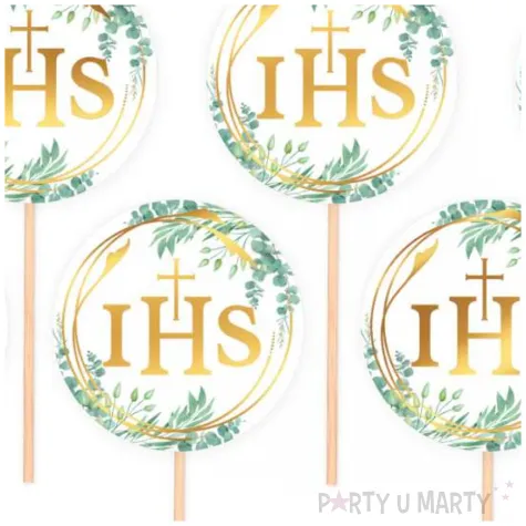 pikery komunia swieta ihs eukaliptus bialo zloty partypal 6 szt