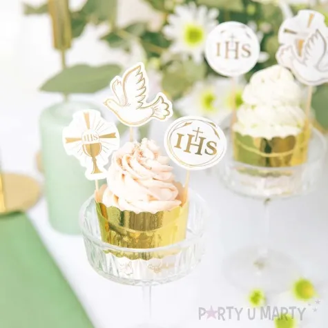 pikery komunia swieta ihs golabek i kielich bialo zloty partypal 6 szt