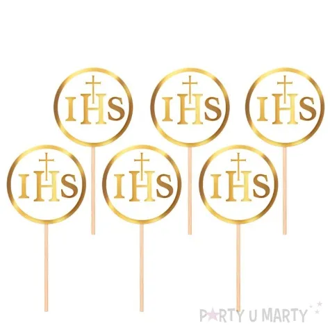 pikery komunia swieta ihs z krzyzem bialo zloty partypal 6 szt